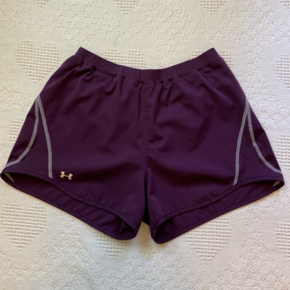 Under Armour running/athletic shorts with mesh breathable panty. Medium Dk Plum